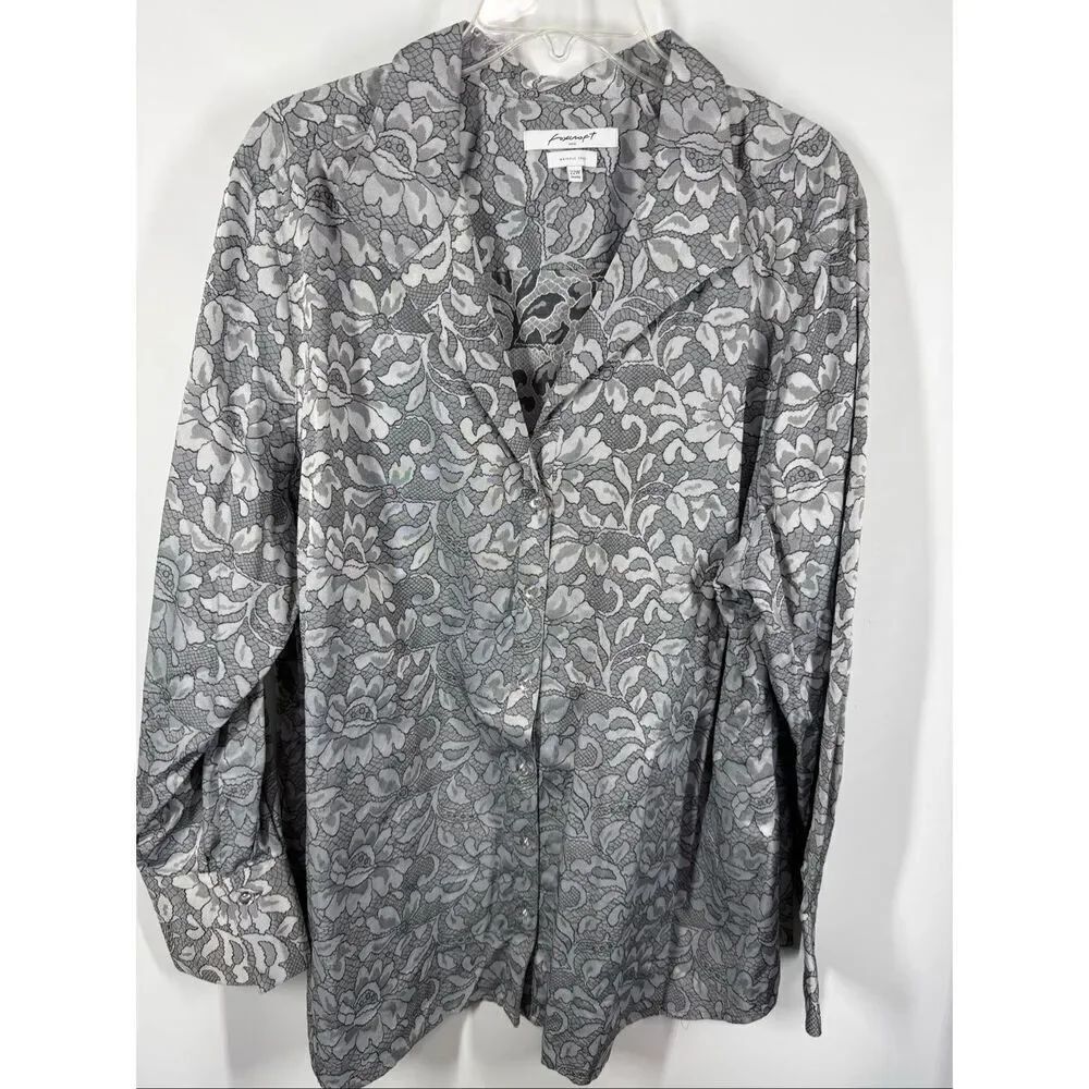 Foxcroft NYC Women wrinkle free silver sheen long sleeve top size 22W shaped NWO